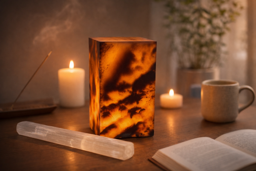 Hu3 Matter™ Sandstone Glow Lamp — Warm Amber Stone Block