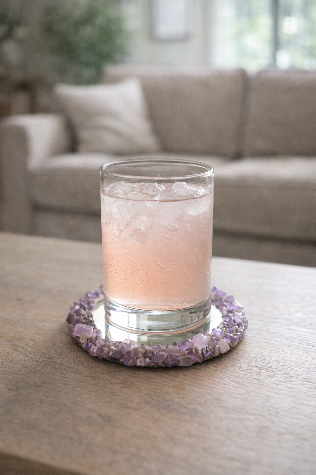 Hu3 Matter™ Amethyst Crystal Mirrored Coaster (Handmade)