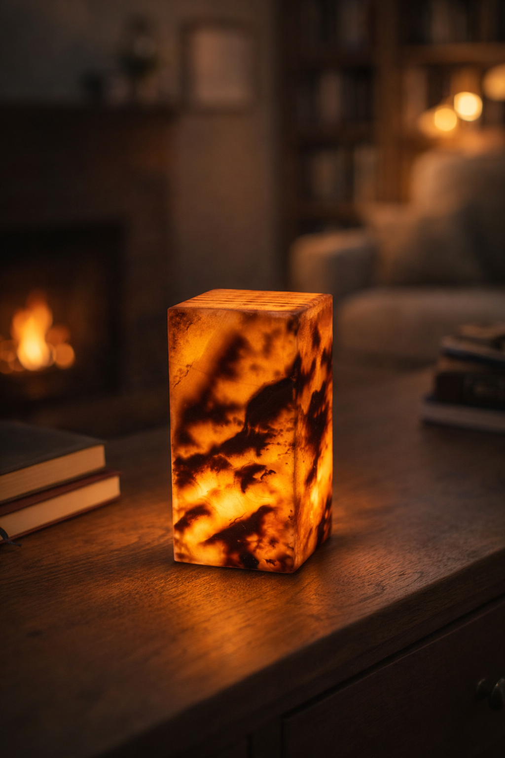 Hu3 Matter™ Sandstone Glow Lamp — Warm Amber Stone Block