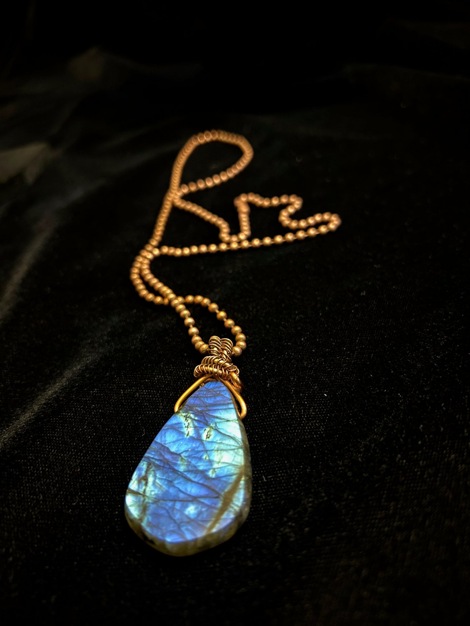Rachael Rose™ Labradorite Teardrop Necklace (Copper-Wrapped Pendant)